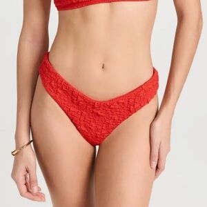 Mara Hoffman Cece Crinkled Bikini Bottom in Red Size Small NWT
